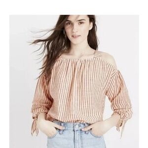 Madewell Cotton Tie Sleeve Top Red Stripe Women’s S